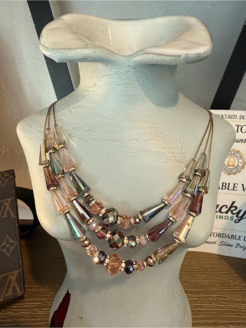 Multi-Strand Iridescent Glass Bead Necklace - Women Jewelry